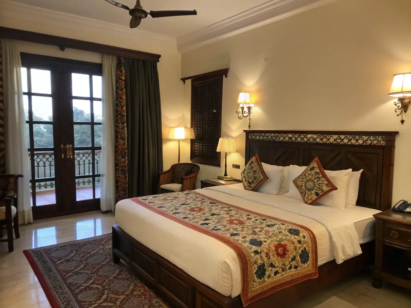 A luxurious hotel room with a view of the Himalayas, showcasing the blend of comfort and scenic beauty available for travelers seeking a premium experience.