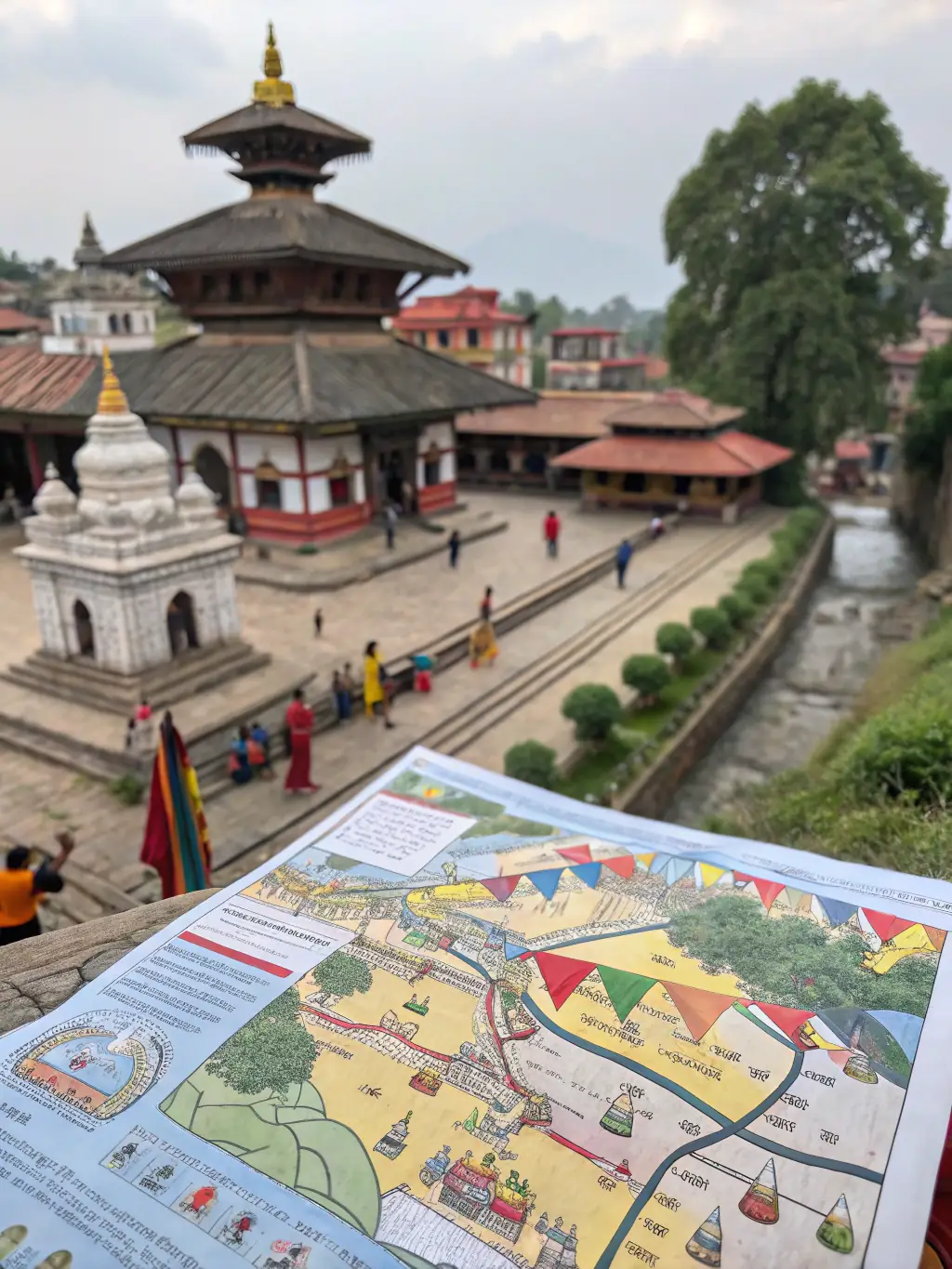 A captivating image of the Pashupatinath Temple in Kathmandu, Nepal, with its unique pagoda-style architecture and the Bagmati River flowing nearby.